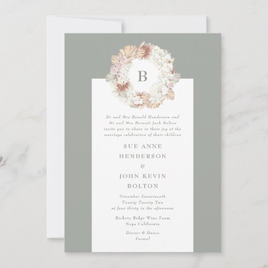 パンパリースモスグリーンモノグラム結婚ズ 招待状 (正面)