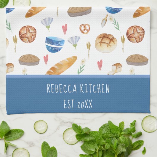 パンパーソナライズされたとベーカリーの水の色パターン キッチンタオル (折り畳み)