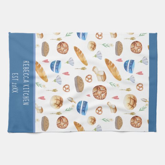 パンパーソナライズされたとベーカリーの水の色パターン キッチンタオル (横)