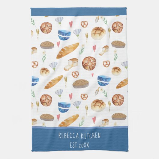 パンパーソナライズされたとベーカリーの水の色パターン キッチンタオル (縦)