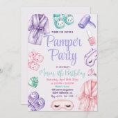 パンパーパーティーグラムデイガールズスパパーティー誕生日 招待状 (正面/裏面)