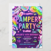パンパーパーティーグローネオンスパメイクアップバースデーパーティー 招待状 (正面)