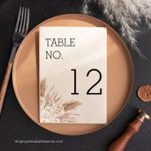 パンパ素朴スモダンのテー結婚ブル番号カード