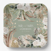 パンパ結婚ス・ユーカリ・ボホモダンパーティー ペーパープレート (正面)