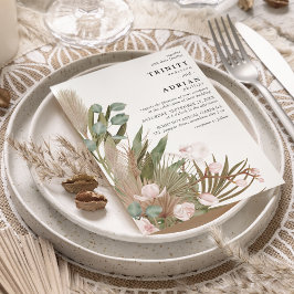 パンパ葉スの乾燥したBohoピンク結婚の蘭 招待状