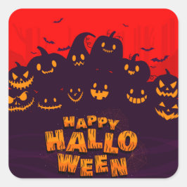 パンプインおもしろいズこうもりレッドバックラウンドハッピーハローウィン スクエアシール