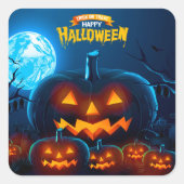 パンプイン不気味ズこうもりフルムーンハッピーハローウィン スクエアシール (正面)