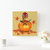 パンプキおもしろいンの感謝祭のトルコ スクエア壁時計 (ホーム)