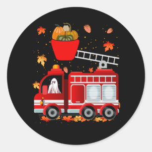 パンプキおもしろいン幽霊運転消防車ハロウィーンF ラウンドシール