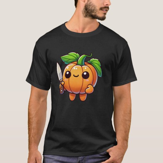 パンプキおもしろいン私は暴力ナイフかわいい男性のWomを選択 Tシャツ (正面)