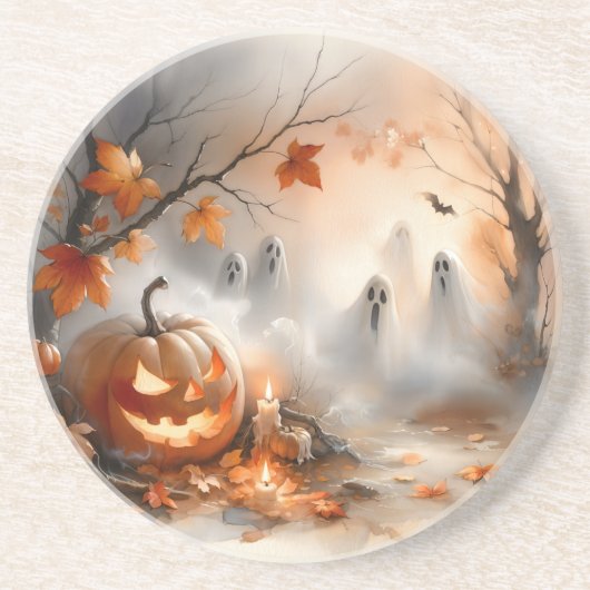 パンプキお洒落ンと幽霊のハロウィーンのシーン コースター (正面)