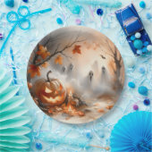 パンプキお洒落ンと幽霊のハロウィーンのシーン ペーパープレート (パーティー)