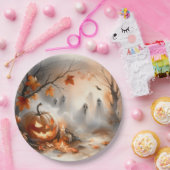 パンプキお洒落ンと幽霊のハロウィーンのシーン ペーパープレート (パーティー)