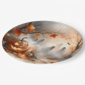 パンプキお洒落ンと幽霊のハロウィーンのシーン ペーパープレート (アングル)