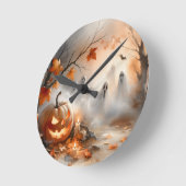 パンプキお洒落ンと幽霊のハロウィーンのシーン ラウンド壁時計 (傾斜)