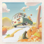 パンプキお洒落ンに乗る ガラスコースター (正面)