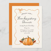 パンプキお洒落ン手書き感謝祭ディナー 招待状 (正面/裏面)