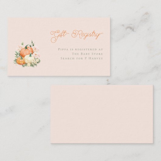 パンプキお洒落ン&ピンクベビーレジストリ エンクロージャーカード (正面/裏面)