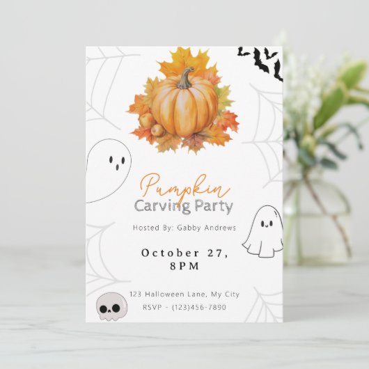 パンプキかわいらしンと葉パンプキンの彫刻パーティー 招待状 (スタンド正面)