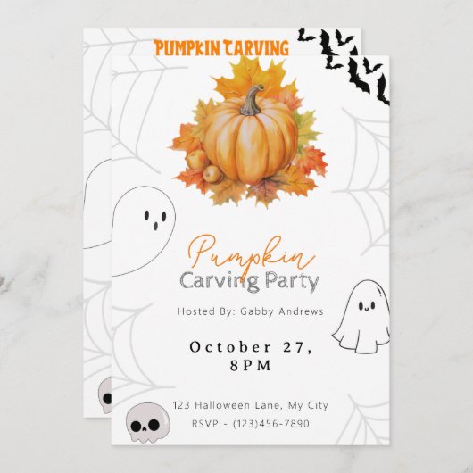 パンプキかわいらしンと葉パンプキンの彫刻パーティー 招待状 (正面/裏面)