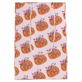 パンプキかわいらしンフローラガーリーピンク誕生日 ミディアムペーパーバッグ (裏面)