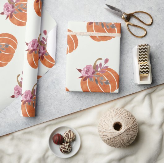 パンプキかわいらしンフローラガーリー誕生日 ラッピングペーパー (クラフト)