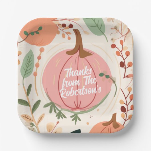 パンプキかわいらしン自然の葉の感謝祭パーティー ペーパープレート (正面)