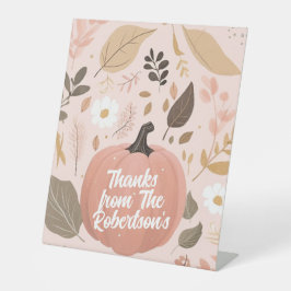 パンプキかわいらしン自然の葉の感謝祭パーティー 台座サイン