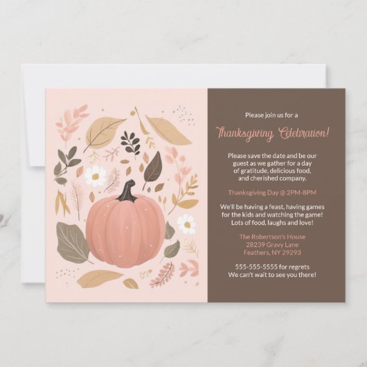 パンプキかわいらしン自然の葉の感謝祭パーティー 招待状 (正面)