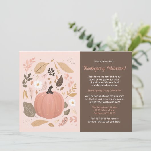 パンプキかわいらしン自然の葉の感謝祭パーティー 招待状 (スタンド正面)