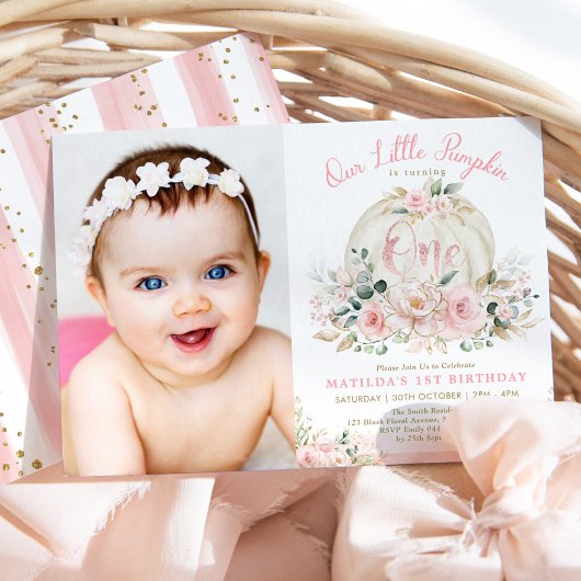 パンプキかわいらしン赤面バラ金ゴールドフローラ1st誕生日 招待状