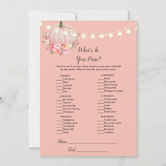 パンプキエレガントンあなたの財布シャワーゲームの中にあるものを 招待状 (正面)