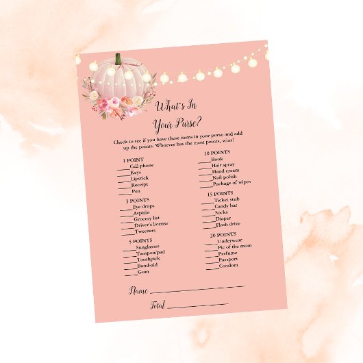 パンプキエレガントンあなたの財布シャワーゲームの中にあるものを 招待状