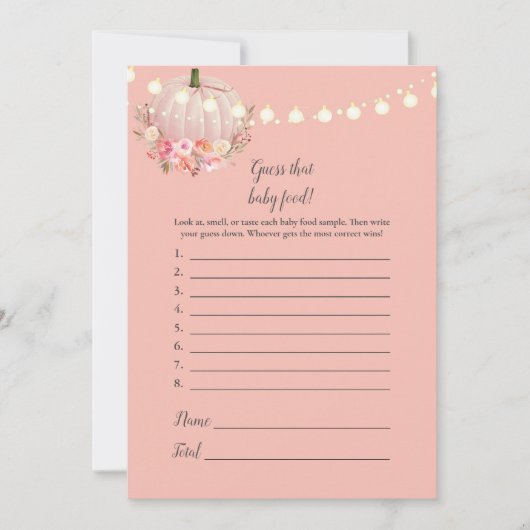 パンプキエレガントンはベビー食品シャワーゲームを推測 招待状 (正面)