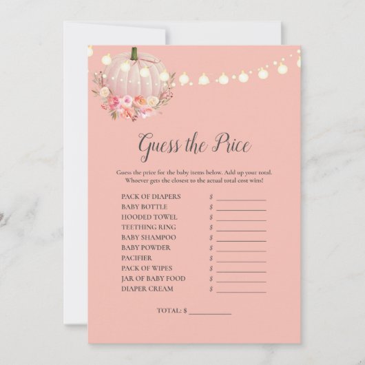 パンプキエレガントンは価格ベビーシャワーゲームを推測 招待状 (正面)