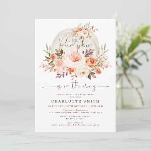 パンプキエレガントンパステル秋フラワーベビーシャワー 招待状 (スタンド正面)