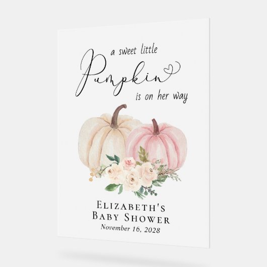 パンプキエレガントンフローラベビーガールシャワーウェルカム アクリルサイン (傾斜)