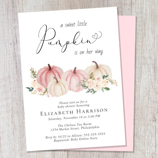 パンプキエレガントンフローラベビーガールシャワー 招待状
