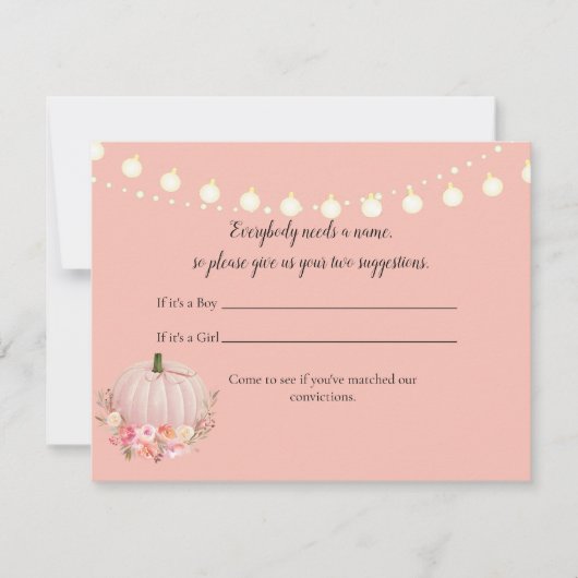 パンプキエレガントン名の提案ベビーシャワーゲーム 招待状 (正面)