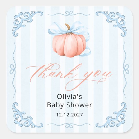 パンプキエレガントン男の子ベイビーシャワーありがとう スクエアシール (正面)