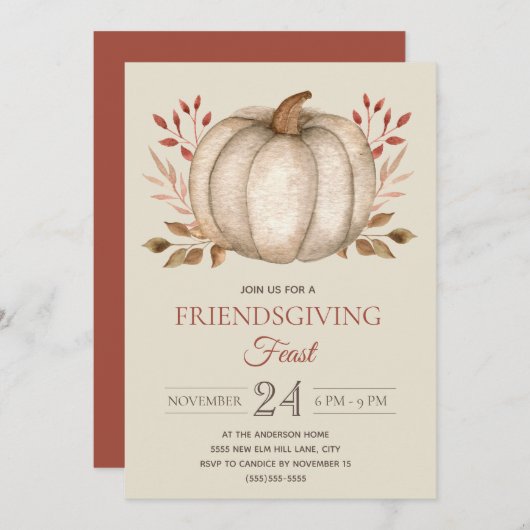 パンプキエレガントン素朴フレンドリー饗宴ディナー 招待状 (正面/裏面)