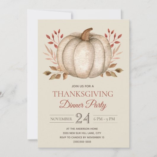 パンプキエレガントン素朴感謝祭ディナーパーティー 招待状 (正面)