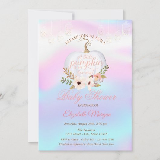 パンプキエレガントン、フローラホログラフィックベビーシャワー 招待状 (正面)