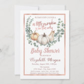 パンプキエレガントン，葉バラ，フレーム金ゴールドベビーシャワー 招待状 (正面)