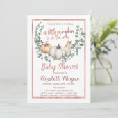 パンプキエレガントン，葉バラ，フレーム金ゴールドベビーシャワー 招待状 (スタンド正面)