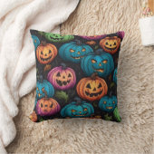 パンプキカラフルンハロウィーンパターン クッション (ブランケット)