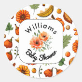 パンプキスタイリッシュンフローラ秋ベビーシャワー ラウンドシール (正面)