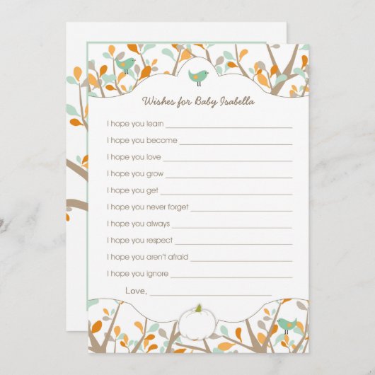 パンプキパーソナライズされたンの赤ちゃんシャワーの願い アドバイスカード (正面/裏面)