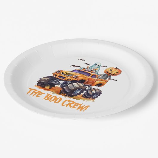 パンプキモダンンおもしろいモンスタートラックかわいいハロウィーン ペーパープレート (アングル)