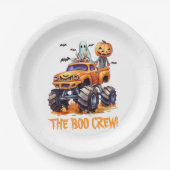パンプキモダンンおもしろいモンスタートラックかわいいハロウィーン ペーパープレート (正面)